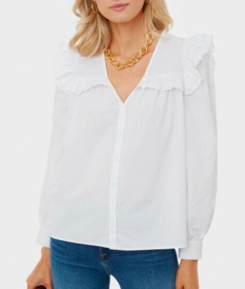 Pomander Place by Tuckernuck Blouse White Cotton Ellianna Button Front size XS